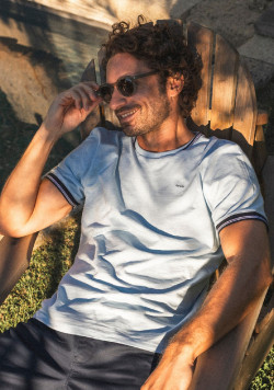 Tee-shirt manches courtes homme bleu ciel 100% coton