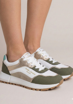 Baskets femme kaki et blanche