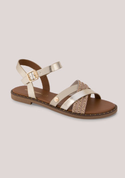 Sandales plates femme doré à brides