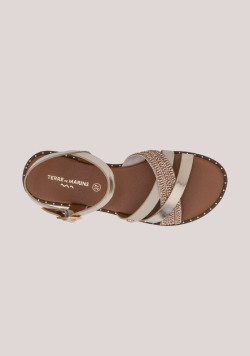 Sandales plates femme doré à brides