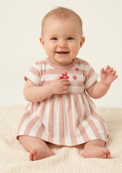 Ensemble robe et bandeau rayé rose bébé fille