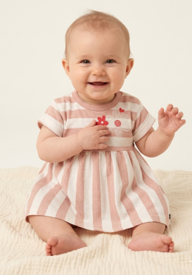 Ensemble robe et bandeau rayé rose bébé fille Ensemble robe et bandeau rayé rose bébé fille