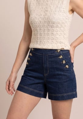 Short à ponts femme en jean 100% coton