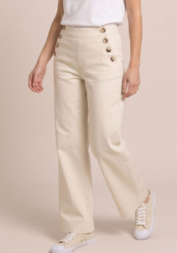 Pantalon à ponts large beige femme 100% coton