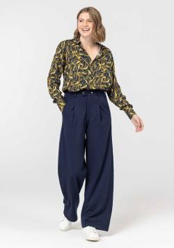 Pantalon large femme en maille bleu marine - EOM