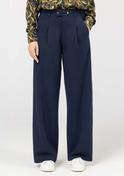 Pantalon large femme en maille bleu marine - EOM