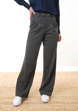 Pantalon large femme en maille gris chiné - EOM
