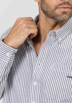 Chemise homme manches longues à rayures bleues - EOM