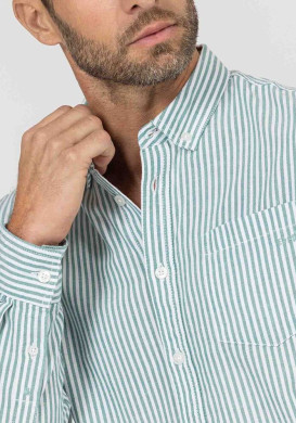 Chemise homme manches longues à rayures vertes - EOM Chemise homme manches longues à rayures vertes - EOM
