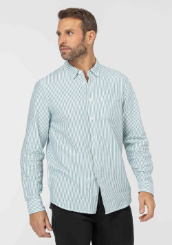 Chemise homme manches longues à rayures vertes - EOM