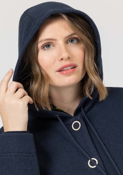 Manteau long femme à capuche en feutrine bleu marine - EOM