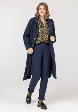 Manteau long femme à capuche en feutrine bleu marine - EOM