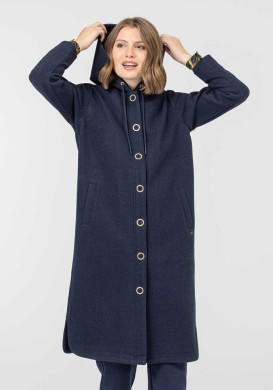 Manteau long femme à capuche en feutrine bleu marine - EOM