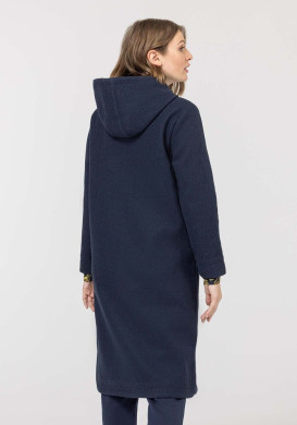 Manteau long femme à capuche en feutrine bleu marine - EOM