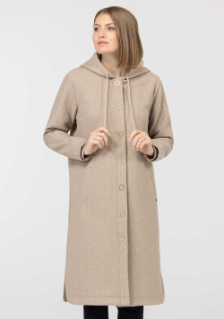 Manteau long femme à capuche en feutrine beige chiné - EOM