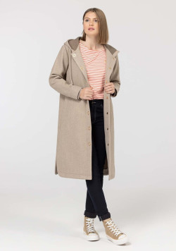 Manteau long femme à capuche en feutrine beige chiné - EOM