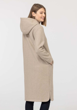 Manteau long femme à capuche en feutrine beige chiné - EOM