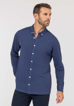 Chemise manches longues homme en maille bleu - EOM