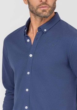 Chemise manches longues homme en maille bleu - EOM