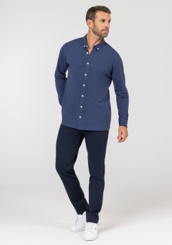 Chemise manches longues homme en maille bleu - EOM