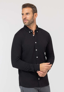 Chemise manches longues homme en maille noir - EOM Chemise manches longues homme en maille noir - EOM