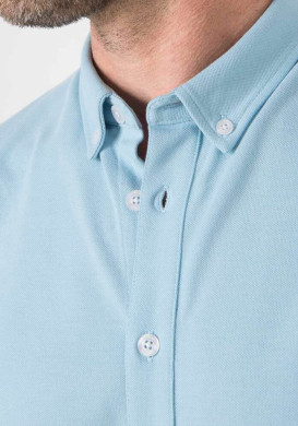 Chemise manches longues homme en maille bleu ciel - EOM Chemise manches longues homme en maille bleu ciel - EOM