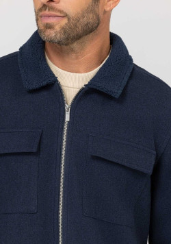 Veste zippée homme bleu marine avec col sherpa - EOM