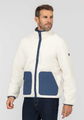 Veste sherpa homme écru et bleu - EOM Veste sherpa homme écru et bleu - EOM