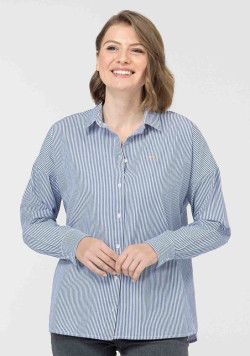 Chemise oversize femme à manches longues rayée bleue - EOM
