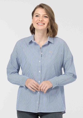 Chemise oversize femme à manches longues rayée bleue - EOM Chemise oversize femme à manches longues rayée bleue - EOM