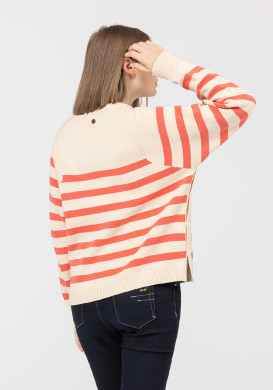 PULL FOND GREGE RAYE CORAIL KOULI Pull marinière Femme orange - EOM
