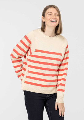 PULL FOND GREGE RAYE CORAIL KOULI Pull marinière Femme orange - EOM