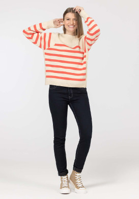 PULL FOND GREGE RAYE CORAIL KOULI Pull marinière Femme orange - EOM