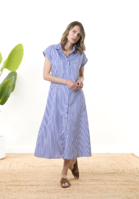 ROBE MC FOND BLANC RAYE BLEU RAPHIE Robe 100% coton Femme bleu - EOM