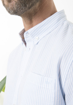 Chemise homme manches longues grège rayée bleu - EOM