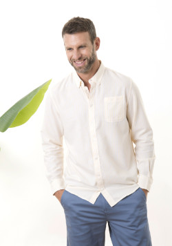 Chemise homme manches longues grège rayée jaune - EOM