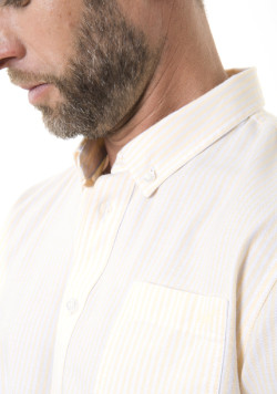 Chemise homme manches longues grège rayée jaune - EOM