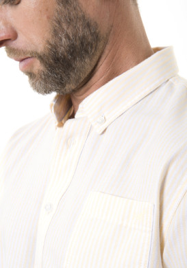 Chemise homme manches longues grège rayée jaune - EOM Chemise homme manches longues grège rayée jaune - EOM