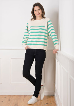 PULL FOND GREGE RAYE VERT KOULI
