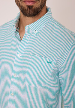 Chemise homme manches longues grège rayée vert - EOM