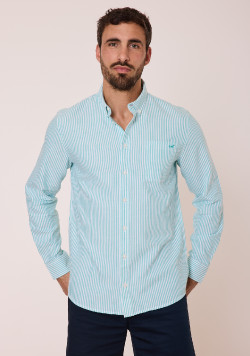 Chemise homme manches longues grège rayée vert - EOM