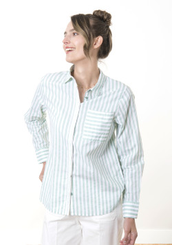 CHEMISE CHEMISIER ML FOND BLANC RAYE VERT CROUST2