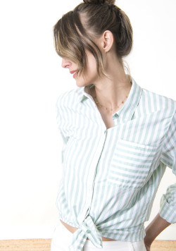 CHEMISE CHEMISIER ML FOND BLANC RAYE VERT CROUST2