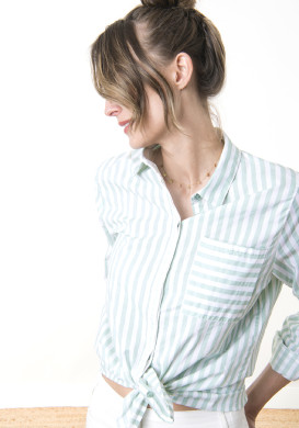 CHEMISE CHEMISIER ML FOND BLANC RAYE VERT CROUST2 Chemise 100% coton à rayures vertes Femme - EOM