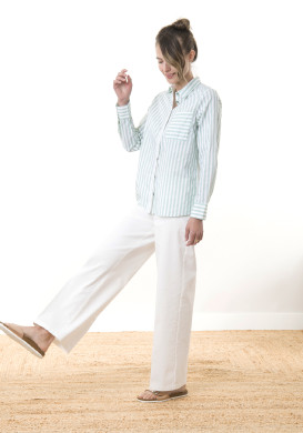 CHEMISE CHEMISIER ML FOND BLANC RAYE VERT CROUST2 Chemise 100% coton à rayures vertes Femme - EOM