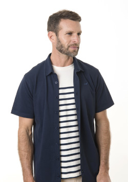 Chemise manches courtes homme 100% coton marine - EOM