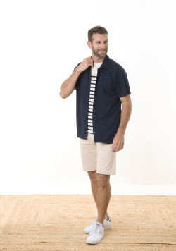 Chemise manches courtes homme 100% coton marine - EOM