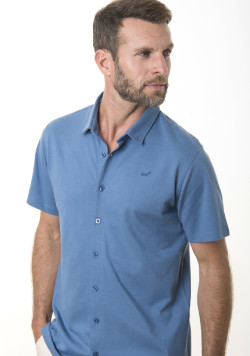 Chemise manches courtes homme 100% coton bleu - EOM