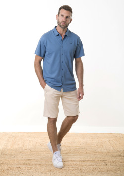 Chemise manches courtes homme 100% coton bleu - EOM