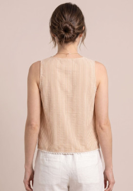 Débardeur chemise femme rayé blanc et bleu - EOM Débardeur chemise femme rayé blanc et bleu - EOM